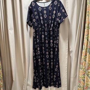 SHEIN Navy Geometric-Print Elastic-Waist Maxi Dress